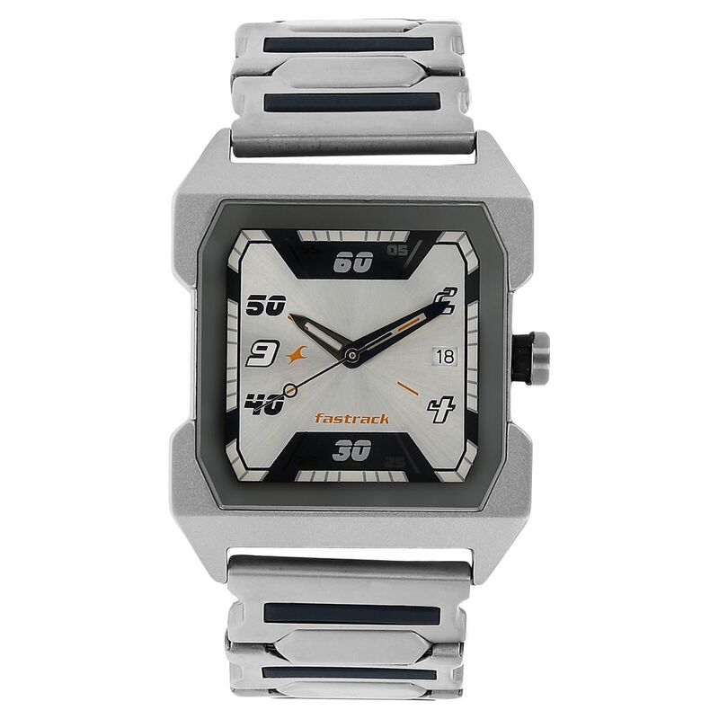 Fastrack Quartz Analog Silver Dial Stainless Steel Strap Watch for Guys