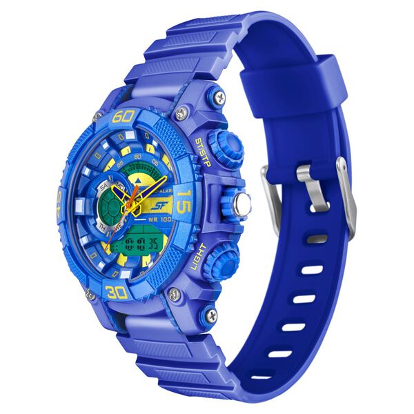 SF Quartz Analog Digital Blue Dial TPU Strap Watch for Men - image number 1