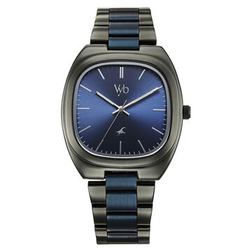Fastrack Vyb Aviator Quartz Analog Blue Dial Metal Strap Watch For Guys