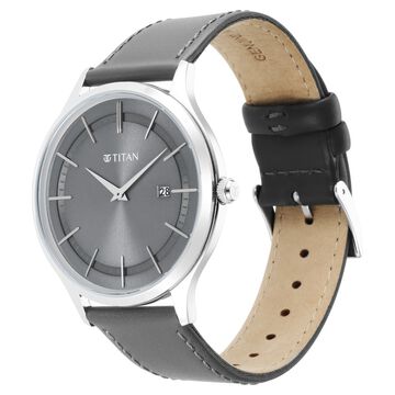 Titan Classique Slimline Grey Dial Analog with Date Leather Strap Watch for Men