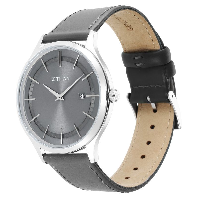 Titan Classique Slimline Grey Dial Analog with Date Leather Strap Watch for Men - image number 2