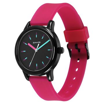 Sonata Splash Black Dial Women Watch With Plastic Strap