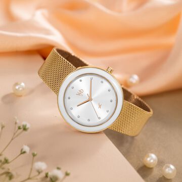 Vyb Lumina By Fastrack Quartz Analog Silver Dial Rose Gold Stainless Steel Strap Watch For Girls