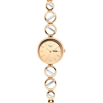 Titan Raga Viva Quartz Analog with Day and Date Rose Gold Dial Two Toned Metal Strap Watch For Women