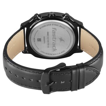 Fastrack Kronos Guys Chronograph Watch With Date Black Dial & Black Leather Strap