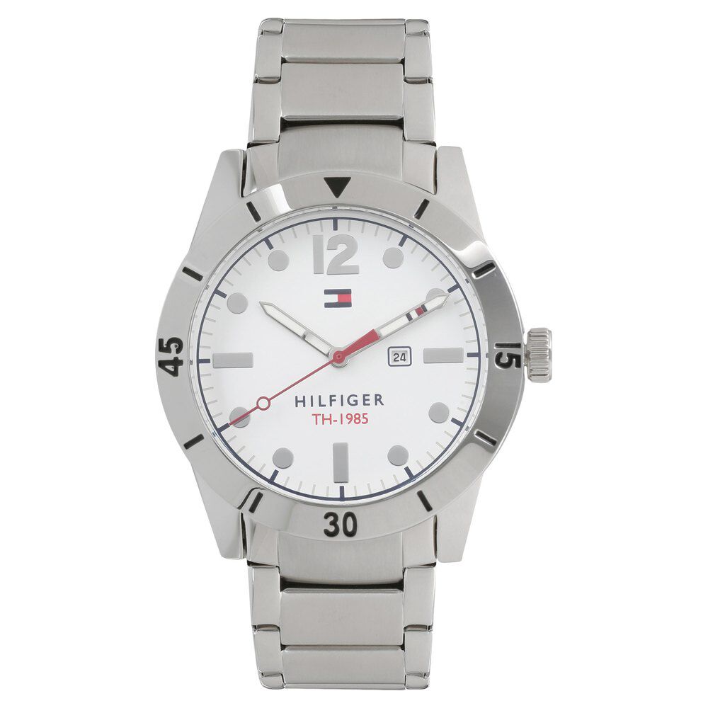 Tommy Hilfiger Quartz Analog with Day and Date White Dial Stainless Steel Strap Watch for Men