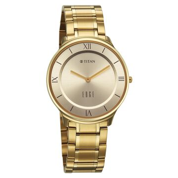 Titan Edge Gleam Quartz Analog Champagne Dial Golden Stainless Steel Strap Watch For Men