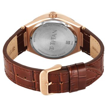 Titan Contour Analog with Small Second and White Dial Brown Leather Strap Watch for Men