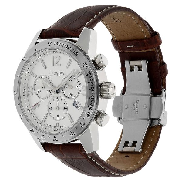Xylys Swiss Chronograph Red Leather Strap and White Dial Watch For Men - image number 1