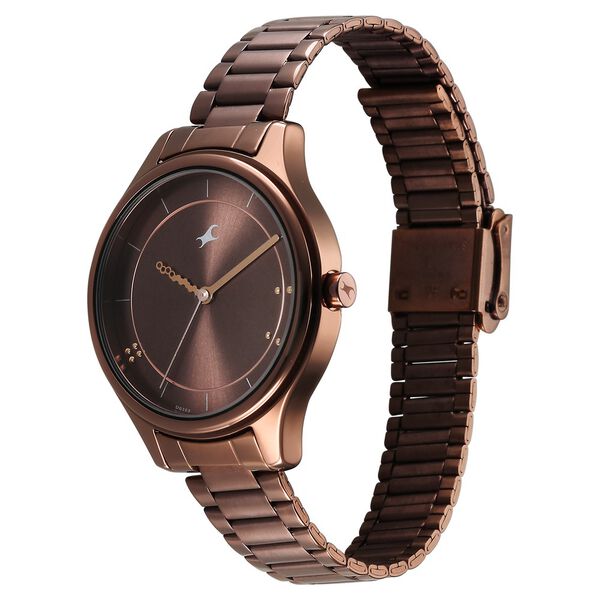 Fastrack Stunners Quartz Analog Brown Dial Brown Metal Strap Watch For Girls - image number 2