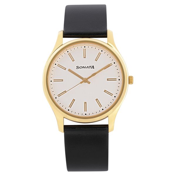 Sonata Quartz Analog White Dial Leather Strap Watch for Men - image number 0