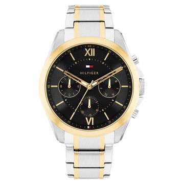 Tommy Hilfiger Quartz Multifunction Black Dial Two Toned Stainless Steel Strap Watch For Men