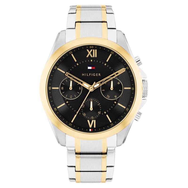 Tommy Hilfiger Quartz Multifunction Black Dial Two Toned Stainless Steel Strap Watch For Men