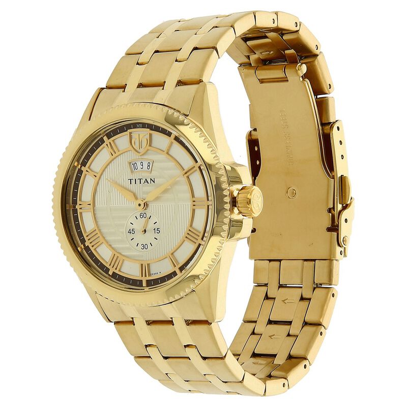 Titan Regal Crest Champagne Dial Analog with Date Stainless Steel Strap Watch for Men - image number 1