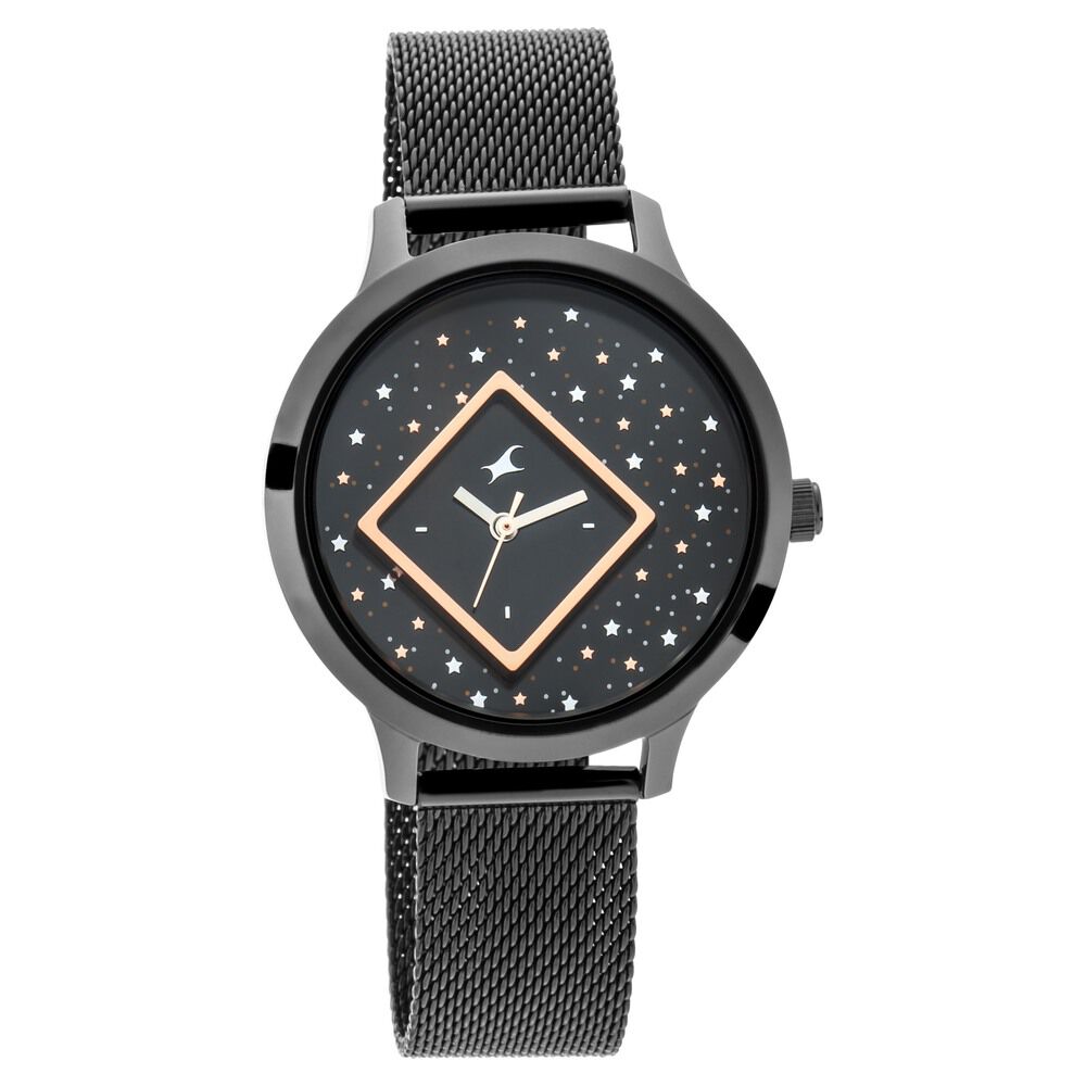 Buy Online Fastrack Fit Outs Quartz Analog Black Dial Metal Strap Watch for Girls ns6210nm03 Titan