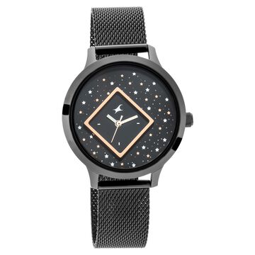 Fastrack Fit Outs Quartz Analog Black Dial Metal Strap Watch for Girls