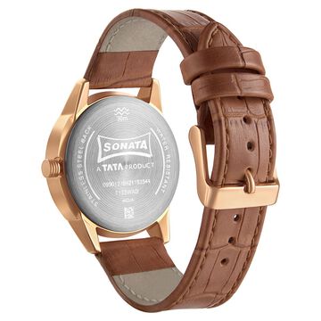 Sonata Quartz Multifunction Silver Dial Leather Strap Watch for Men