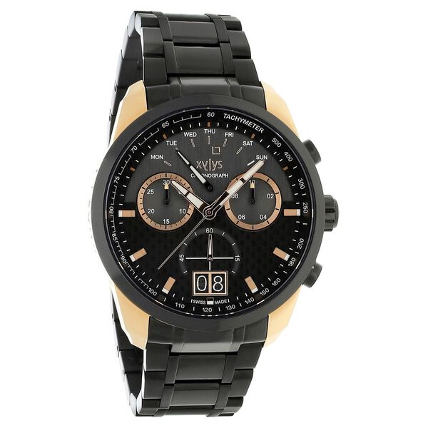 Xylys Quartz Chronograph Grey Dial Black Stainless Steel Strap Watch For Men - image number 1