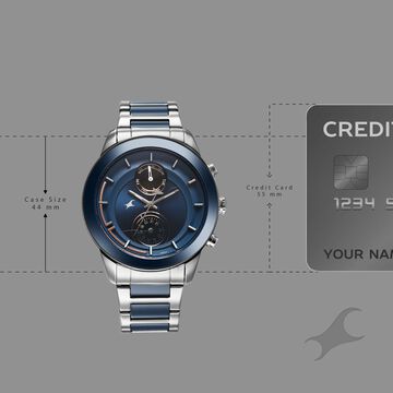 Fastrack Cerame - Oceanyx Quartz Analog with Day and Date Blue Dial Two Toned Strap Watch For Guys
