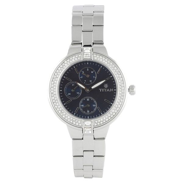 Titan Quartz Analog with Day and Date Blue Dial Stainless Steel Strap Watch for Women - image number 0