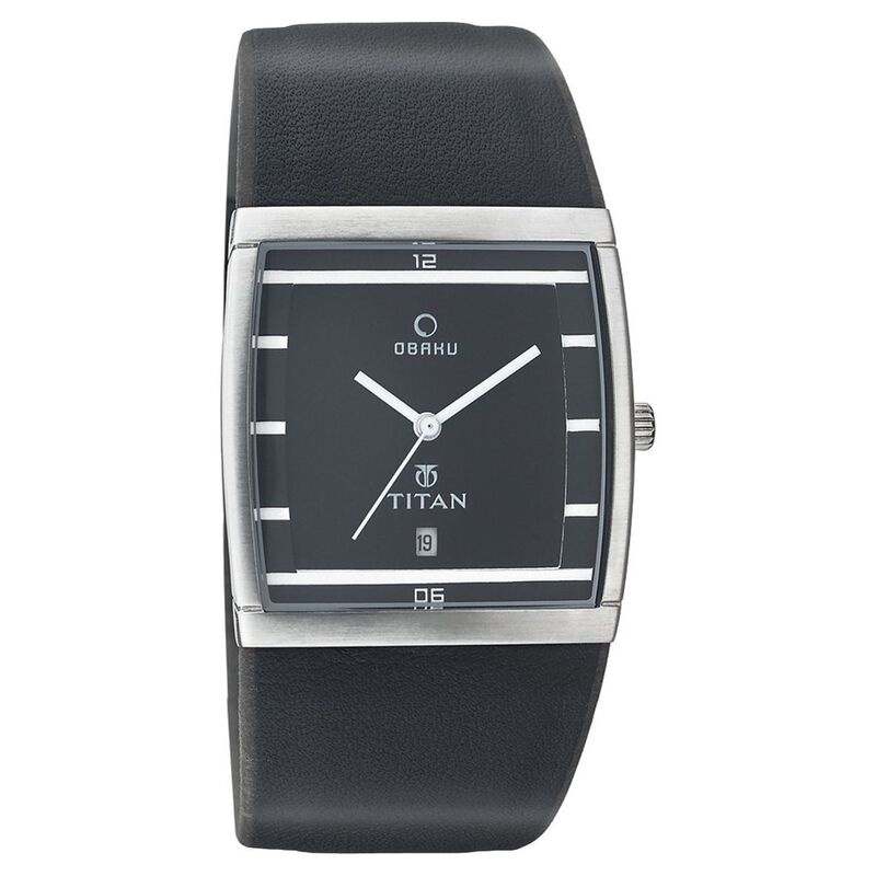Titan Quartz Analog with Date Black Dial Leather Strap Watch for Men