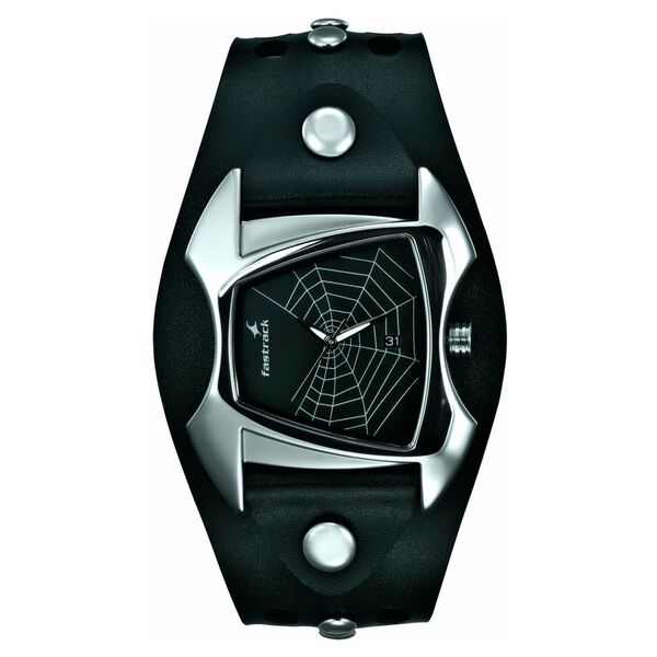 Fastrack Quartz Analog with Date Black Dial Leather Strap Watch for Guys - image number 0