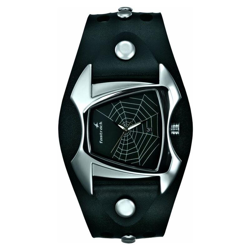 Fastrack Quartz Analog with Date Black Dial Leather Strap Watch for Guys