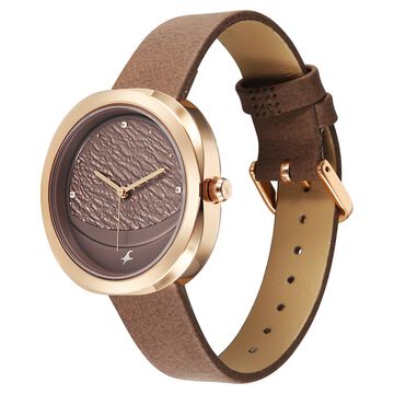 Fastrack Gelato rosegold analog leather strap watch with Chocolate dial for Girls