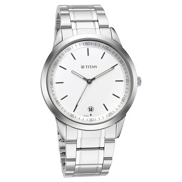 Titan Men's Timeless Style Watch: Refined White Dial and Metal Strap