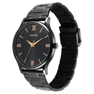 Sonata Aspire Quartz Analog Black Dial Stainless Steel Strap Watch for Men