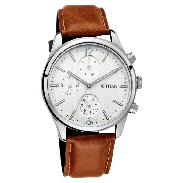 Titan Men's Metropolitan Charm: Men's Multifunctional Black Watch with Leather Strap - image number 0