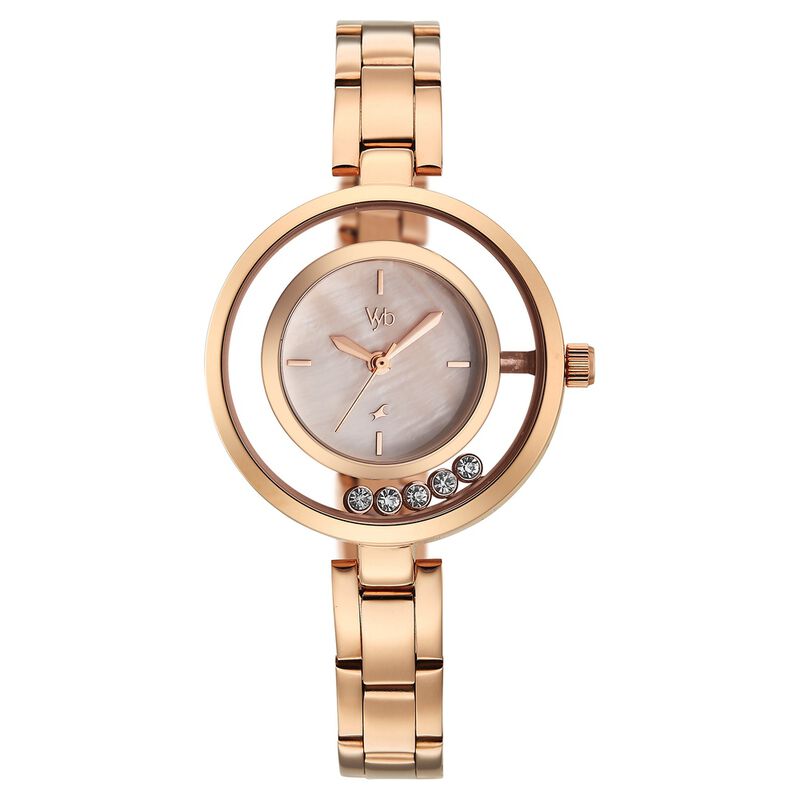 Vyb Starlet By Fastrack Quartz Analog Rose Mother of Pearl Dial Rose Gold Stainless Steel Strap Watch For Girls