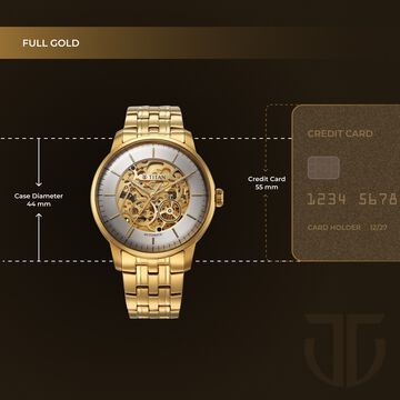 Titan Golden Heart Skeletal Automatic Analog with Silver Dial Yellow Gold Stainless Steel Strap Watch for Men