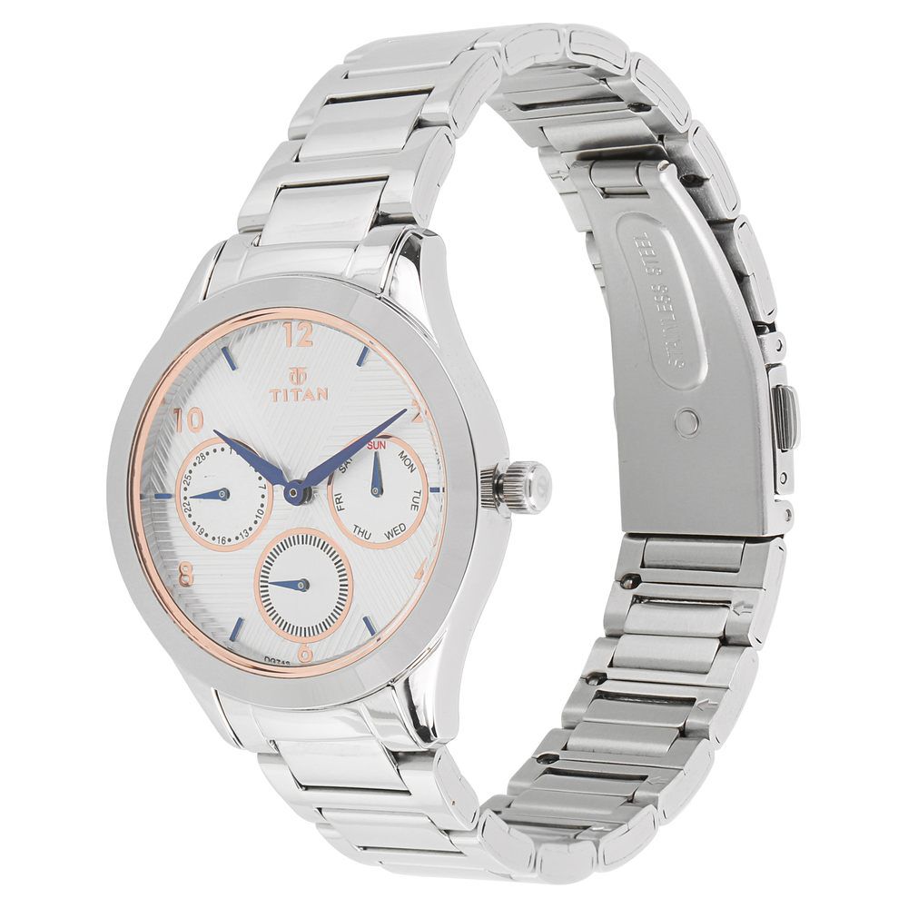 Buy Online Titan Workwear White Dial Women Watch With Stainless Steel Strap nm2570sm04 Titan