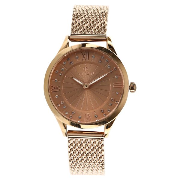 Titan Quartz Analog Rose Gold Dial Stainless Steel Strap Watch for Women - image number 0