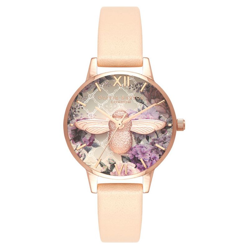 Olivia Burton Quartz Analog Rose Gold Dial Leather Strap Watch for Women