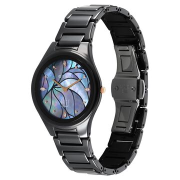Edge Tessel Quartz Analog Black Dial Black Ceramic Strap Watch For Women