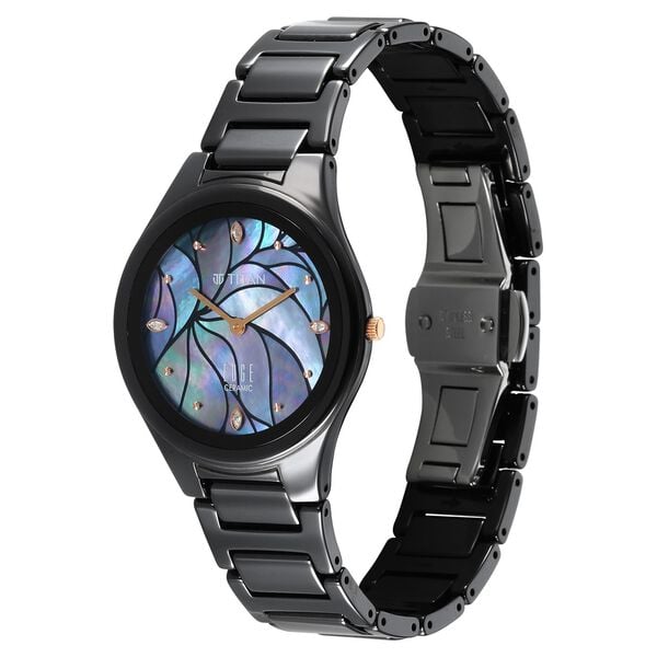 Edge Tessel Quartz Analog Black Dial Black Ceramic Strap Watch For Women - image number 2