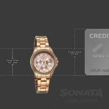 Sonata Festive Quartz Multifunction Pink Dial Metal Strap Watch For Women
