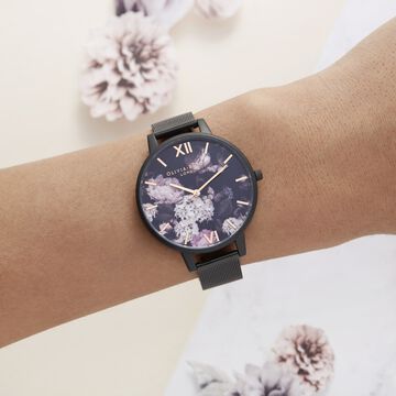 Olivia Burton Quartz Analog Black Dial Stainless Steel Strap Watch for Women
