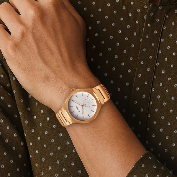 Titan Contour Analog with Small Second and White Dial Rose Gold Stainless  Steel Strap Watch for Men