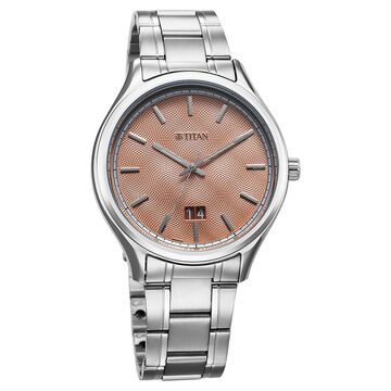 Titan Palette Of Time Quartz Analog with Date Orange Dial Stainless Steel Strap Watch For Men