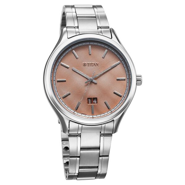 Titan Palette Of Time Quartz Analog with Date Orange Dial Stainless Steel Strap Watch For Men - image number 1