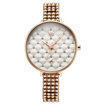 Vyb Iconique By Fastrack Quartz Analog White Dial Metal Strap Watch For Girls