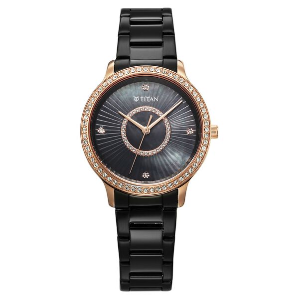 Titan Glamour Quartz Analog Black Dial Black Stainless Steel Strap Watch For Women - image number 0