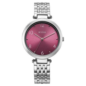 Titan Workwear Quartz Analog Purple Dial Silver Colour Metal Strap Watch For Women
