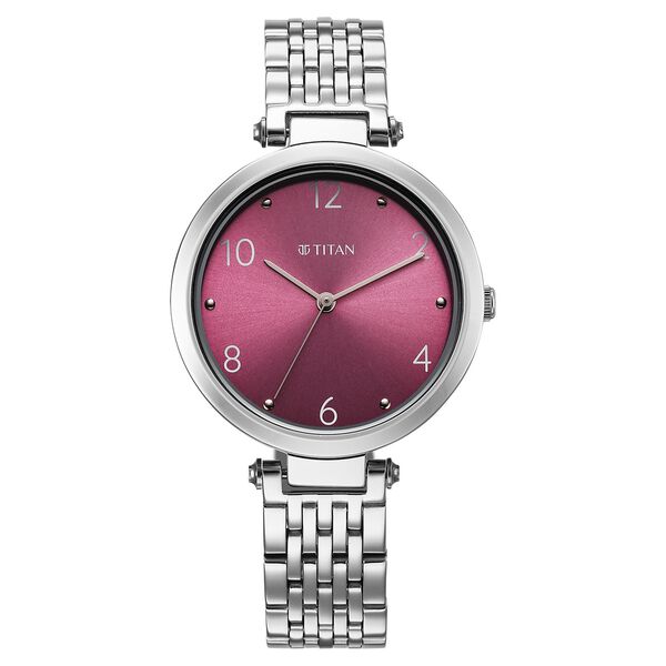 Titan Workwear Quartz Analog Purple Dial Silver Colour Metal Strap Watch For Women - image number 0