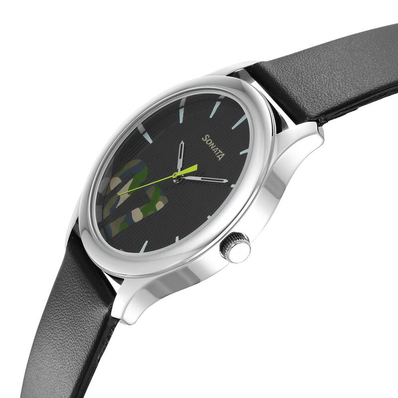 Sonata Quartz Analog Black Dial Leather Strap Watch for Men - image number 2