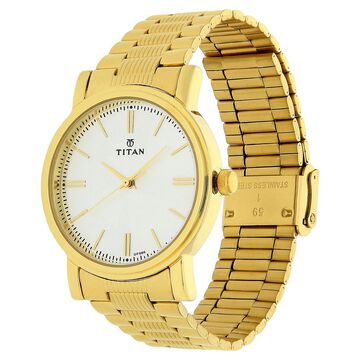 Titan Quartz Analog Silver Dial Golden Stainless Steel Strap Watch For Men