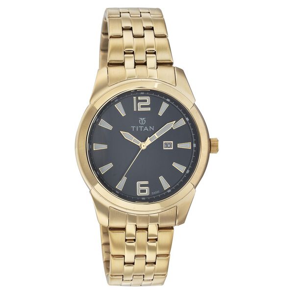 Titan Quartz Analog with Date Black Dial Stainless Steel Strap Watch for Men - image number 0